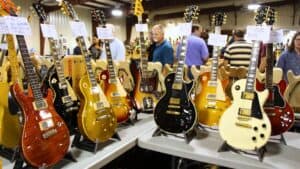 Guitars displayed at Tampa Guitar Show at Florida.