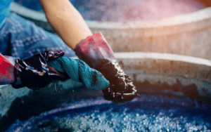 Indigo dyeing process at Florida State Fairgrounds.
