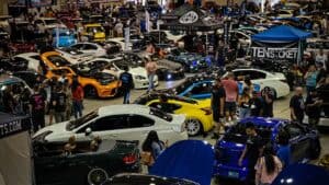 Vintage and modern cars at Florida State Fairgroun.
