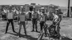 Group of men with tattoos at Florida State Fair.