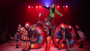 Clowns perform at Florida State Fairgrounds during.