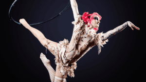 Circus performer with hoop at Florida State Fair.