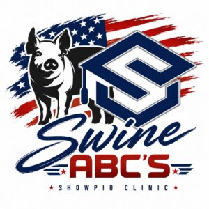Swine ABC's Showpig Clinic logo with pig and flag.