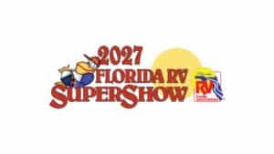 2023 Florida RV SuperShow logo with sun and mascot.